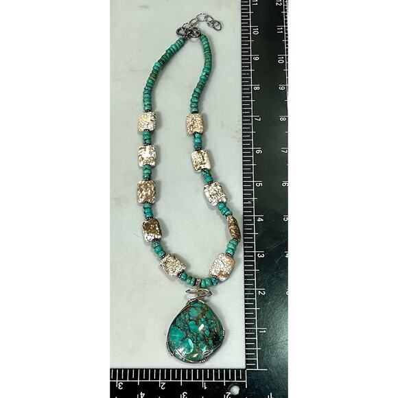 VTG Native American Sterling 925 Chunky Turquoise Agate Bead Statement Necklace - Picture 15 of 16